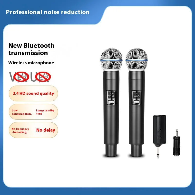 2.4G wireless microphone handheld with built-in battery and silver network noise reduction