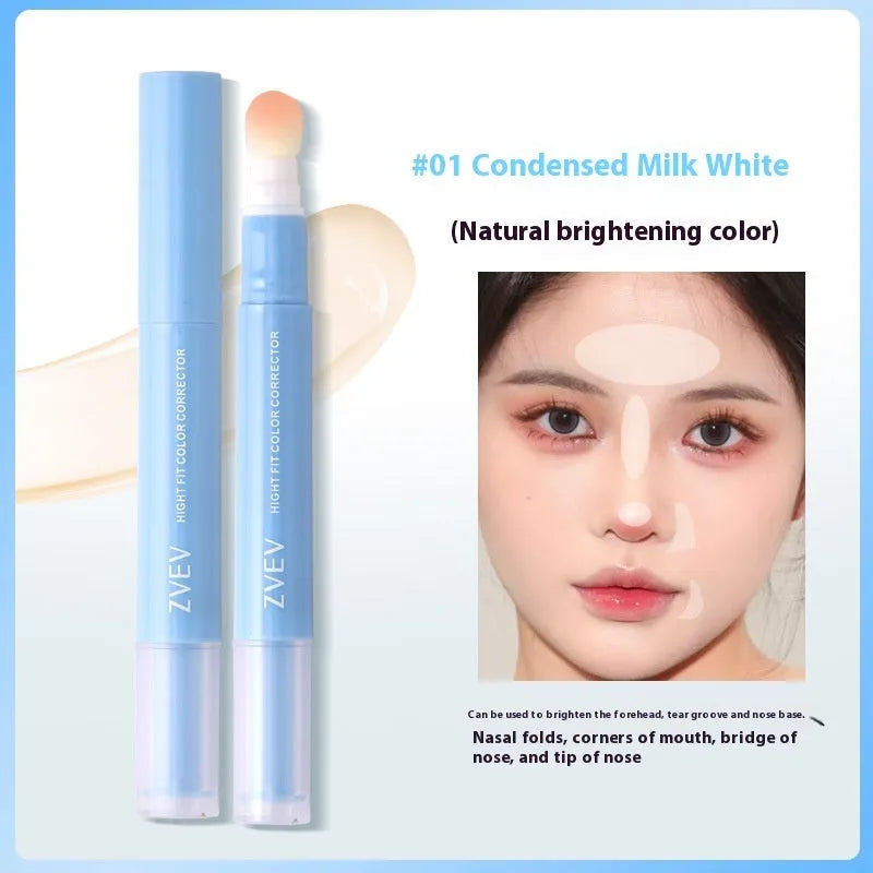 Concealer pen with sponge brush head for clothing stain correction in three colour-correcting shades