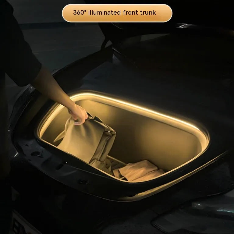 Tesla Model 3 and Model Y front backup box ambient lighting modification kit with soft silicone light bar