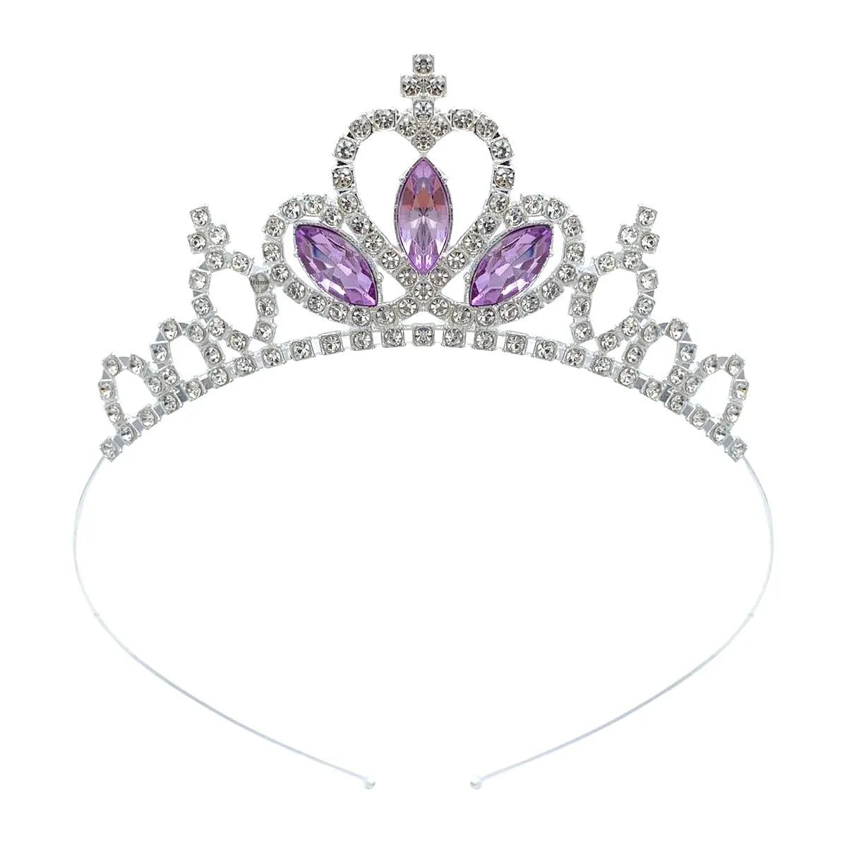 Girl's electroplated alloy princess crown headdress in gold and silver colour variations with gemstone-effect finishes.