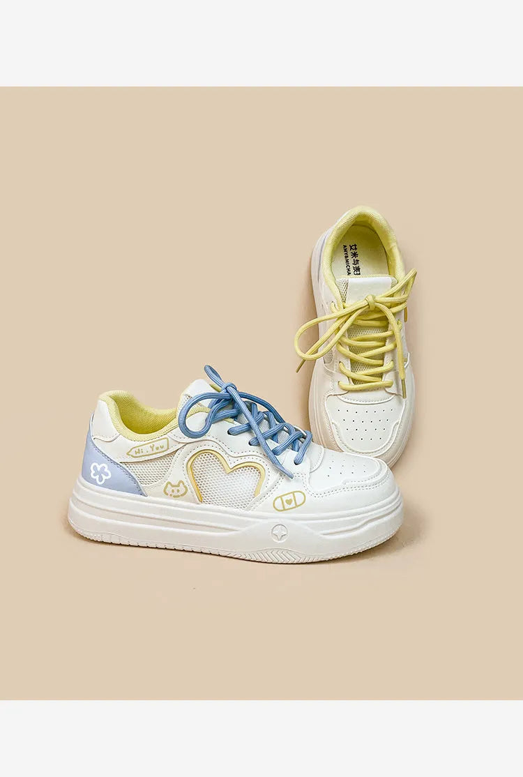 Meow Rabbit Sea Salt Cheese coloured mesh sneakers with lace-up front and rubber sole.