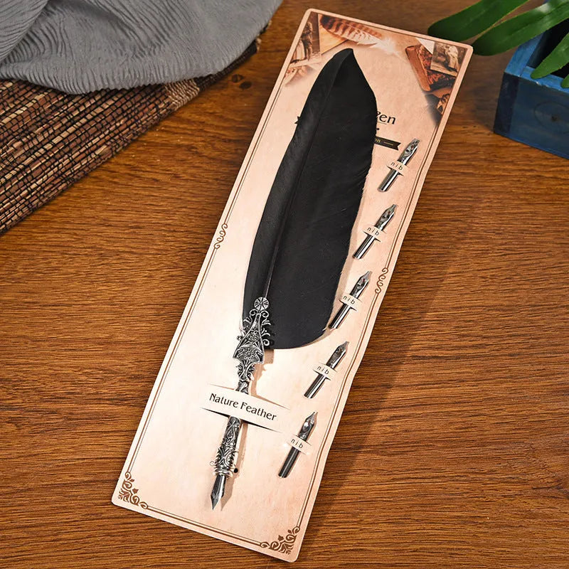 European retro vintage feather pen with zinc alloy shell in various colours measuring 30x13x4 cm