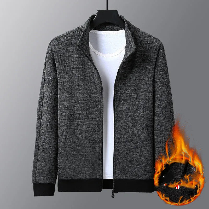 Men's fitted athletic jacket with a stand-up collar and front zipper in a grey colour.