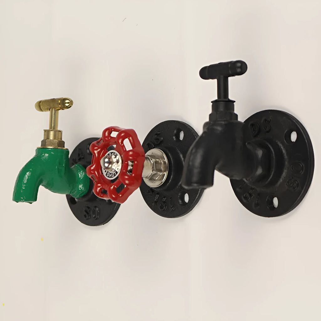 Water pipe style metal towel rack hook wall mounted in modern bathroom setting