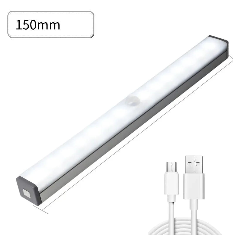 USB rechargeable magnetic LED closet light with motion sensor in aluminium shell.