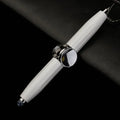 Metal fingertip gyro ballpoint pen with LED spinning function showing 10.5 cm length