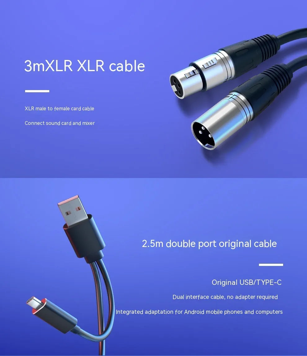 Dynamic noise reduction microphone in ABS PC housing with XLR cable and mounting bracket