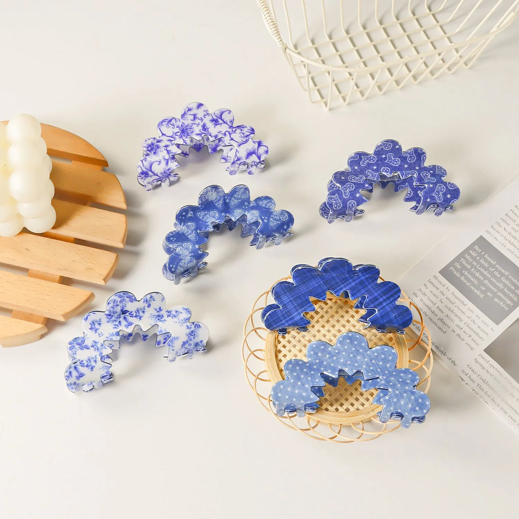 New Wave Grip Blue Series PVC barrette, asymmetric design for women, back head hair clip in natural style, multiple colour options
