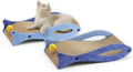 Blue fish-shaped cardboard cat scratcher lounge with bell ball toy for indoor cats