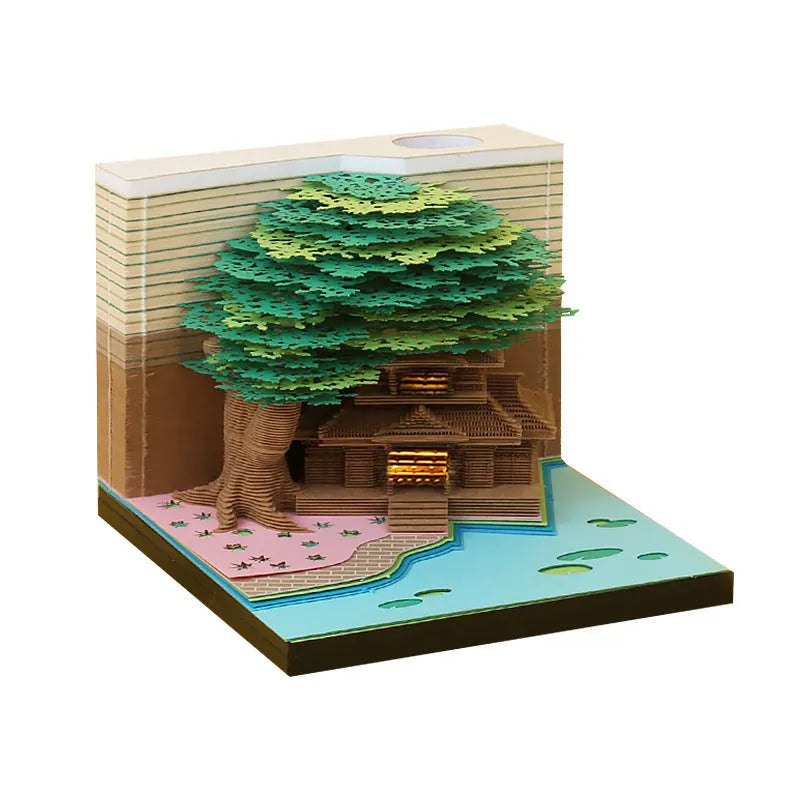 3D sticky note paper carving notepad with tear-off pages and decorative ornament design