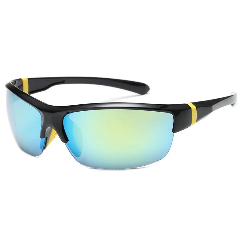 Men's windproof cycling sunglasses with semi-frameless PC frame in multiple colour options