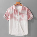 Men's light pink loose fit short sleeve cotton cardigan shirt front view