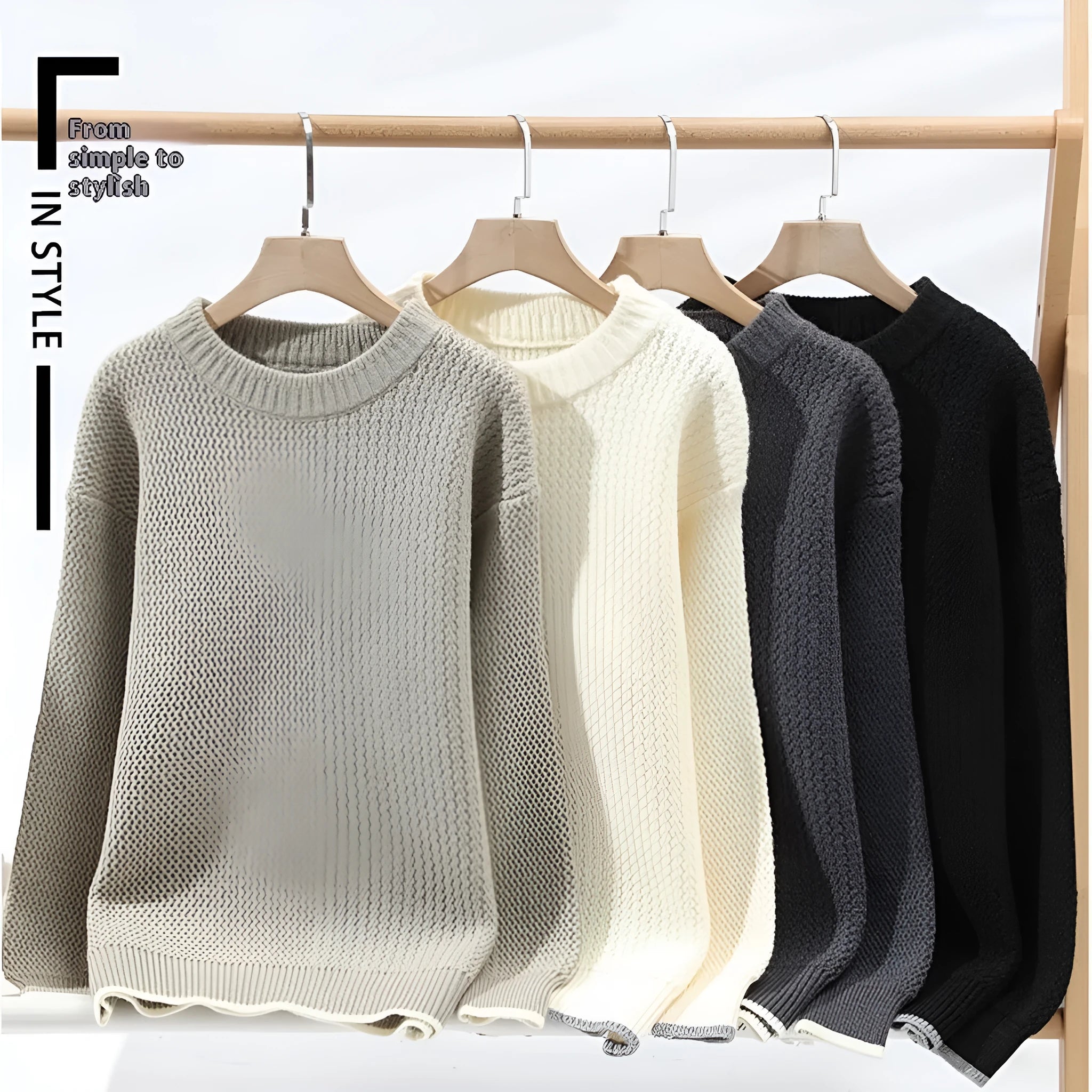 Men's grey loose fit polyester blend round neck sweater with long sleeves