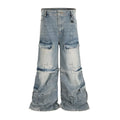 Washed-out cotton micro-pull overalls with detachable multi-pockets in black and blue colour options