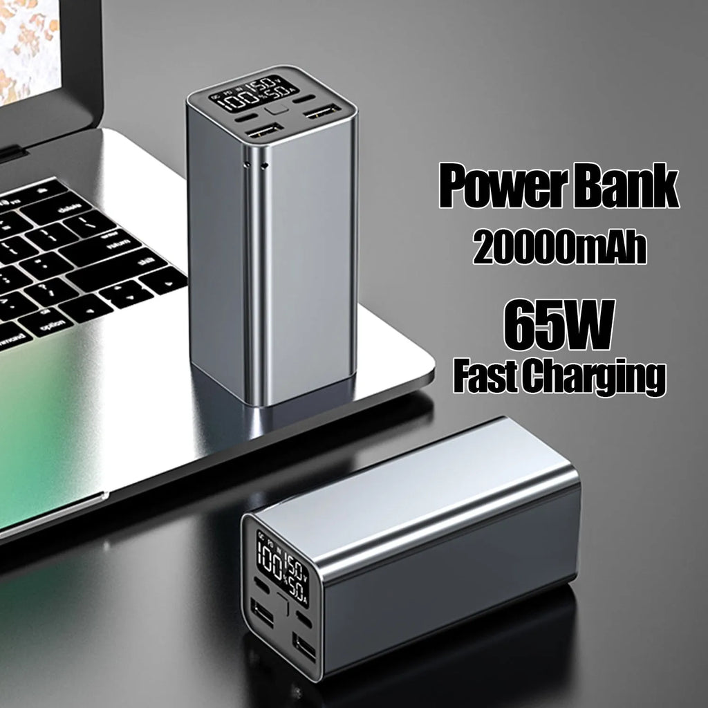 65W metal power bank with 20000mAh capacity for laptop charging