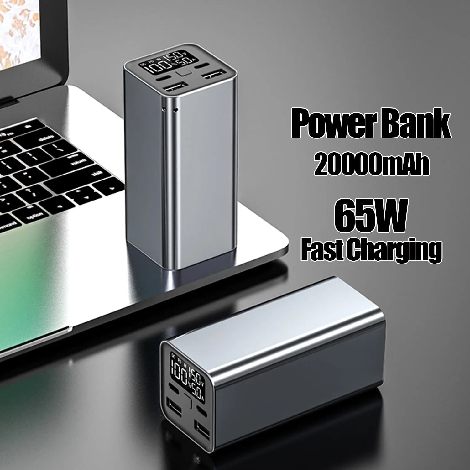 65W metal power bank with 20000mAh capacity for laptop charging