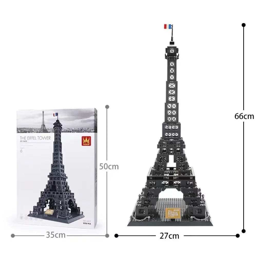 Wange building block set showing over 800 small ABS plastic pieces for constructing global landmark models.
