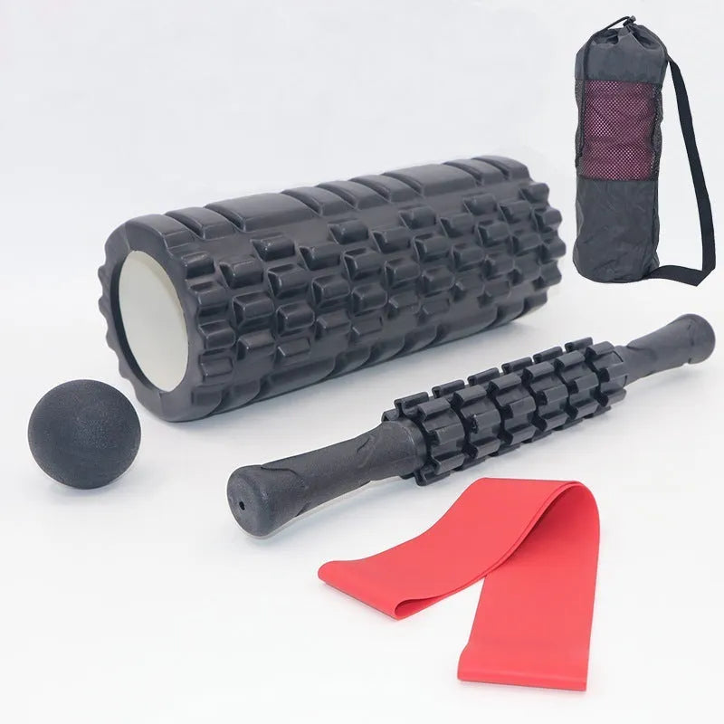 Black foam massage roller with six segments, 33 cm length