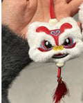 Handmade blue Chinese style plush lion keychain ornament with star stone decoration and tassel