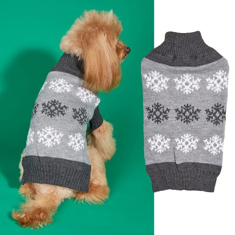 Grey and dark brown acrylic dog Christmas sweater for holiday parties and winter wear