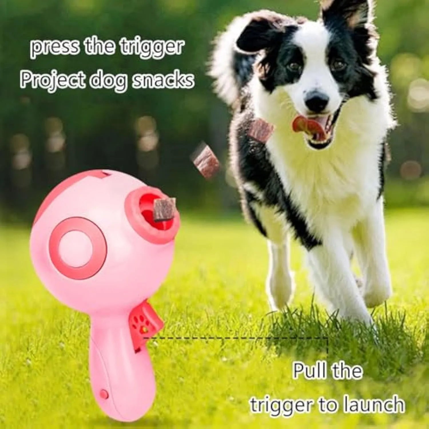 Green dog treat launcher toy measuring 15.5 cm long for interactive play and treat dispensing