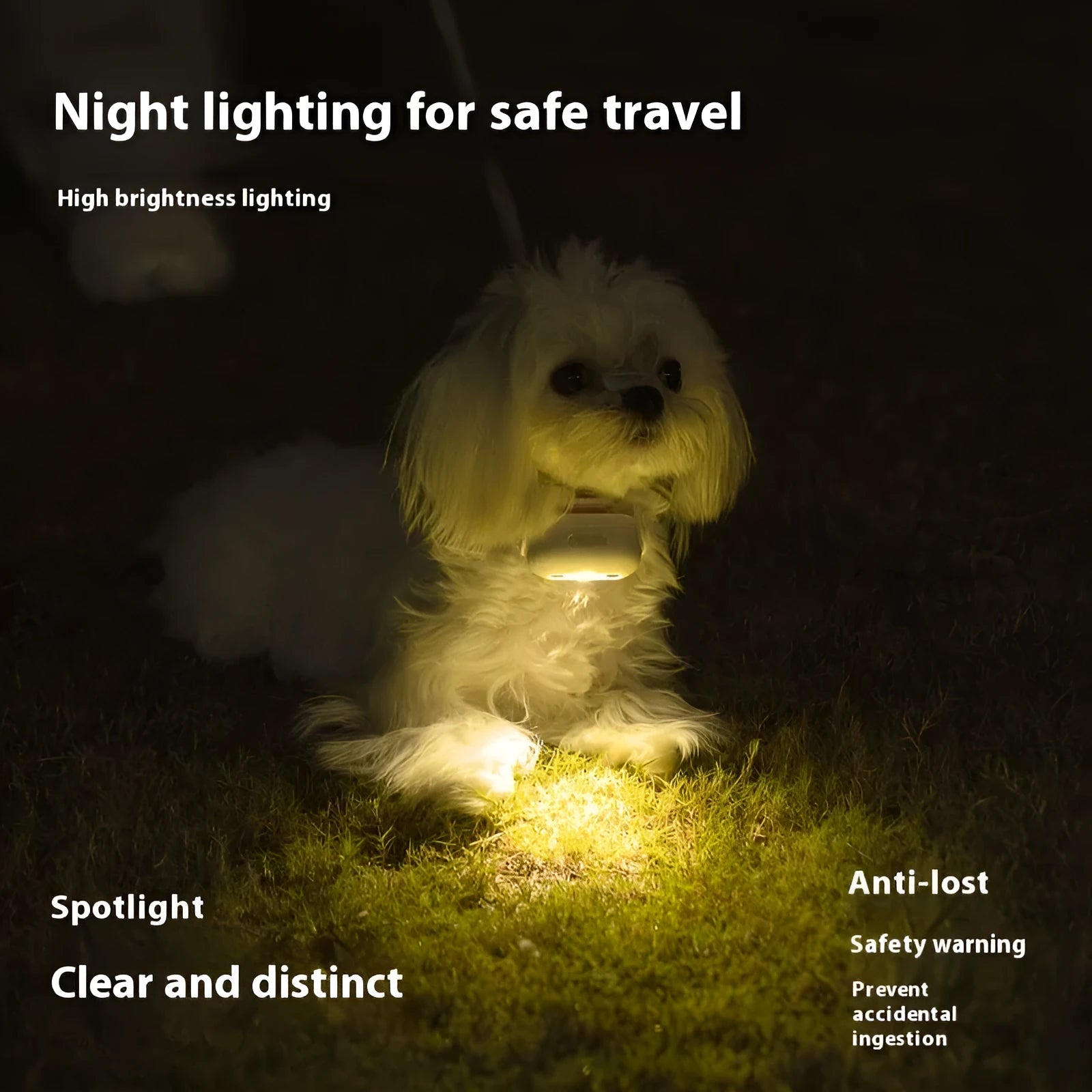 Pet luminous collar with hanging lamp ring in four colour options: fresh pink, delicate grey, cure green, caramel mocha