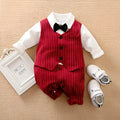 Wine red long sleeve cotton baby boy romper one-piece suit for autumn and spring.