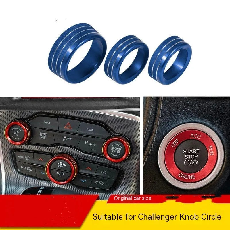 Aluminium alloy decorative ring for Dodge Challenger and Grand Cherokee air conditioning knobs in multiple colours