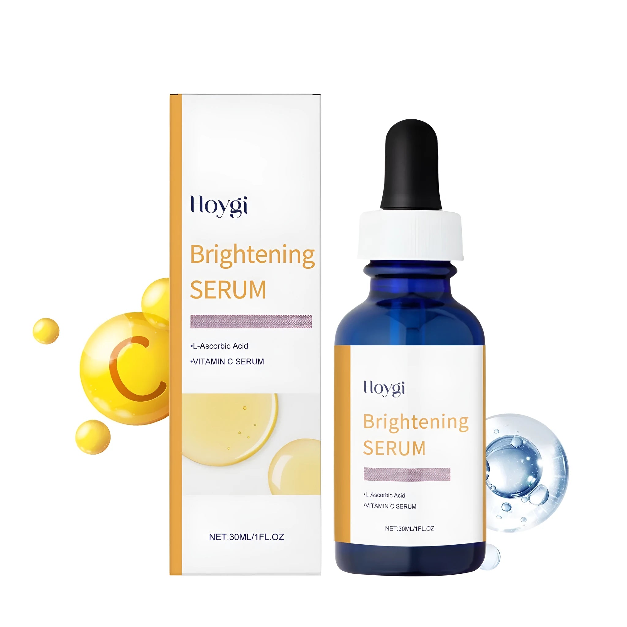 30ml bottle of clear Vitamin C facial serum with ascorbic acid and tocopherol ingredients