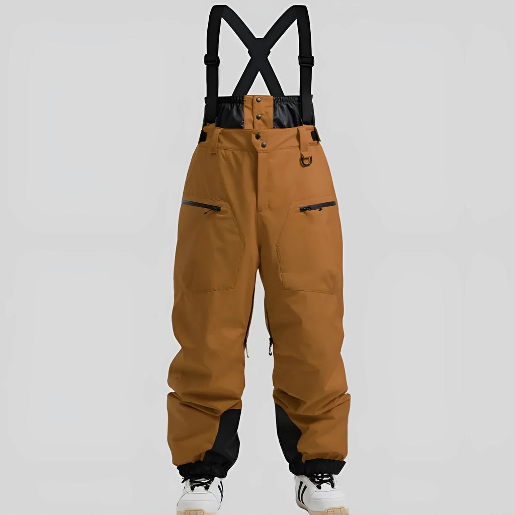 Men's waterproof ski trousers with reinforced straps in linen fabric