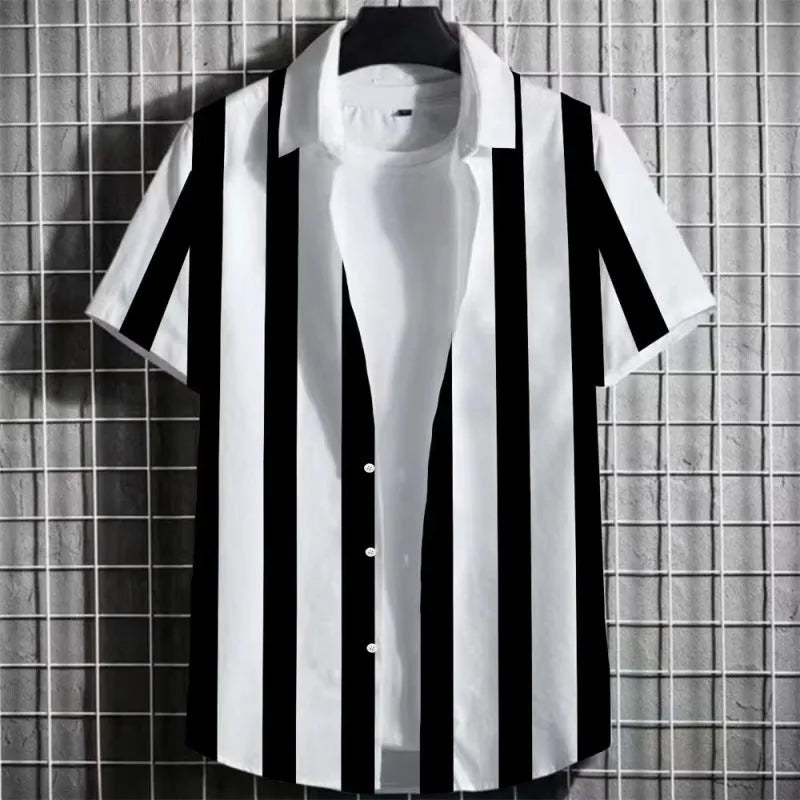 Men's striped linen short sleeve t-shirt with 3D printing design in multiple colour options