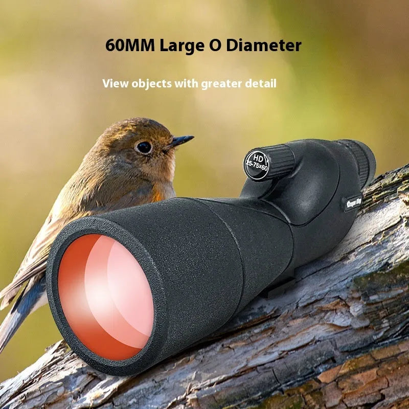 Bird watching monocular zoom telescope 25-75X 500mm focal length 60mm aperture in black
