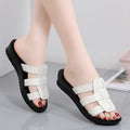 Women's flat bottom slippers in beige, black, and brown with viscose upper and non-slip PU sole