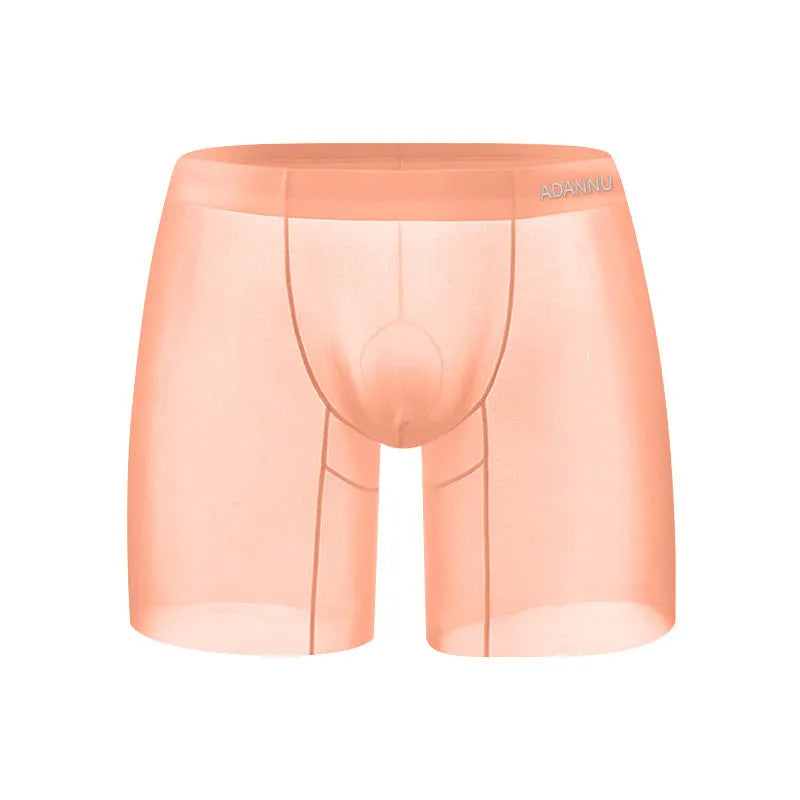 Men's ice silk boxer shorts in orange colour showing low waist design