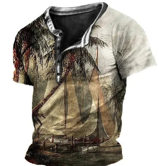 Men's short sleeve casual shirt with lapel and button design in polyester bird eye cloth fabric