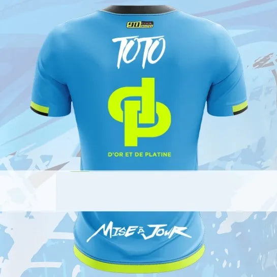 Men's blue sports mesh T-shirt with short sleeves and regular fit, showing bird eye cloth texture