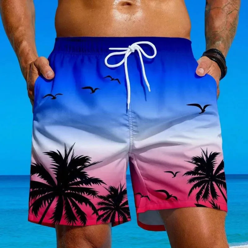 Men's ethnic pattern swimming trunks in loose board shorts style with polyester fabric