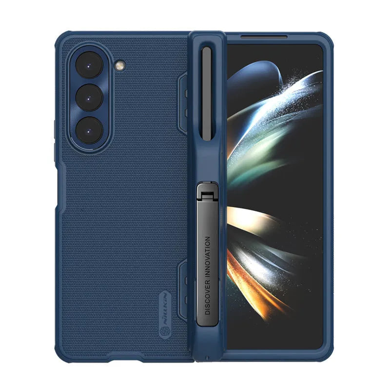 Samsung Z Fold 5 5G frosted shield PC phone case in Black with bracket