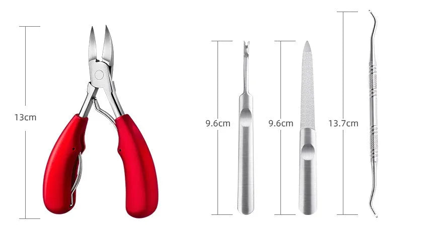 Stainless steel nail clipper with coloured ABS plastic handle on a plain background.