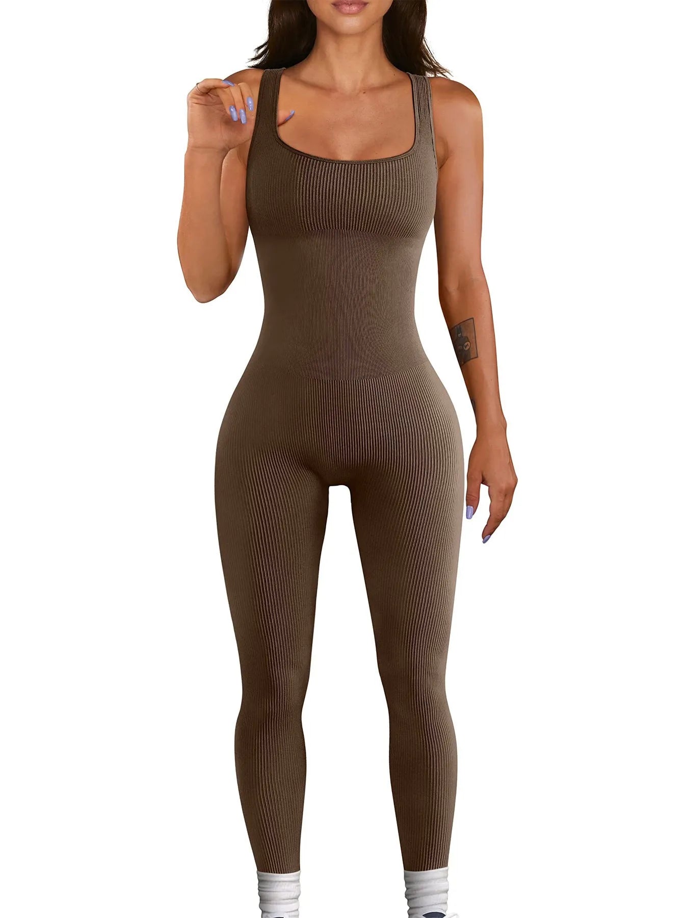 Women's long sleeve suspender tights in spandex with tank top and button details