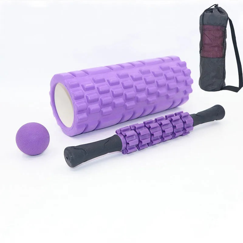 Black foam massage roller with six segments, 33 cm length