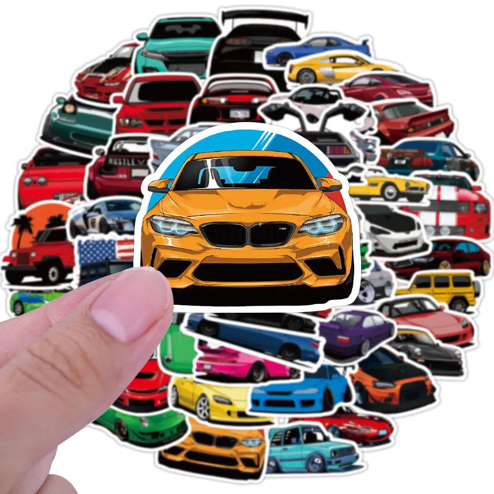 50 modified racing car graffiti stickers with strawberry cow pattern for luggage and laptop decoration