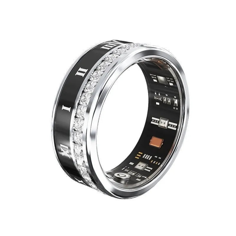 Diamond-inlaid smart ring with blood oxygen monitoring in gold and silver colour options