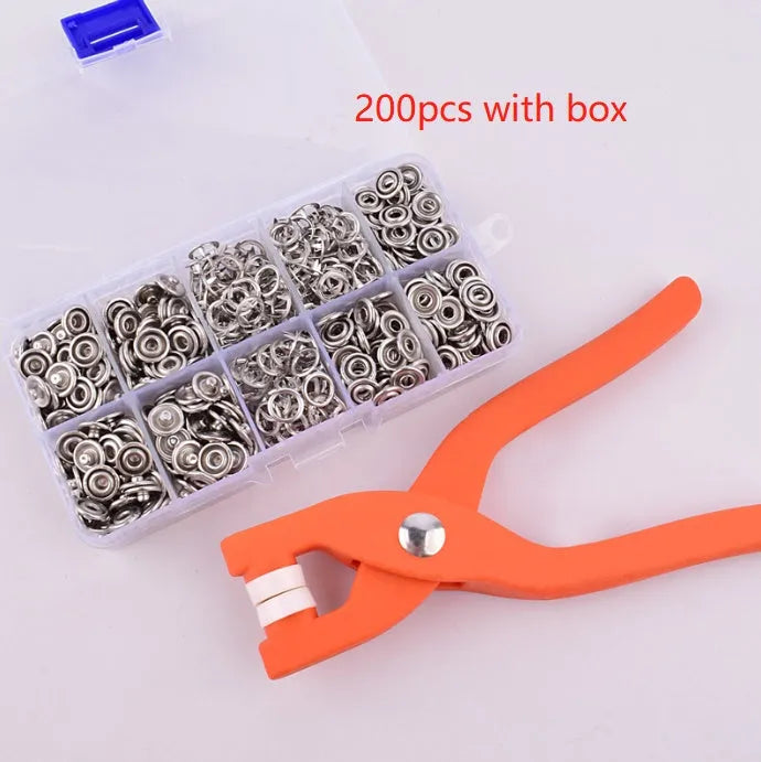 Five claw stainless steel no-sew buttons for children's clothing with application pliers