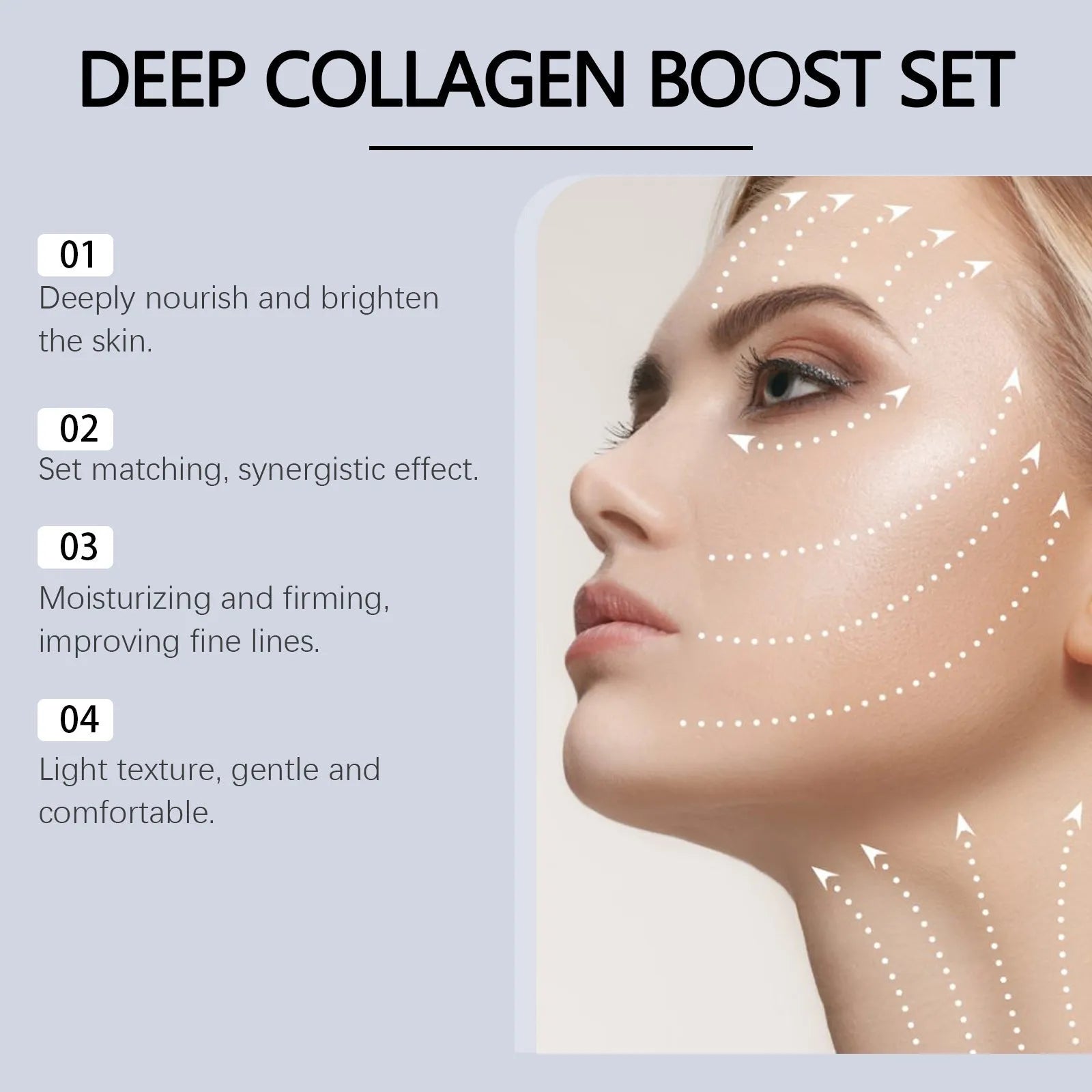 Collagen moisturising suit skincare set showing facial mask and 30ml essence bottle