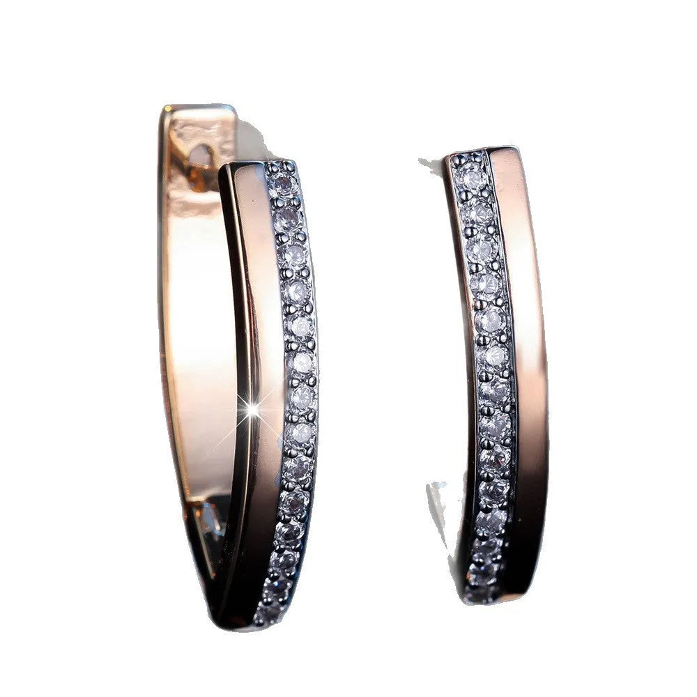 Women's V-shaped geometric ear clips in champagne gold with white diamond colour electroplated finish
