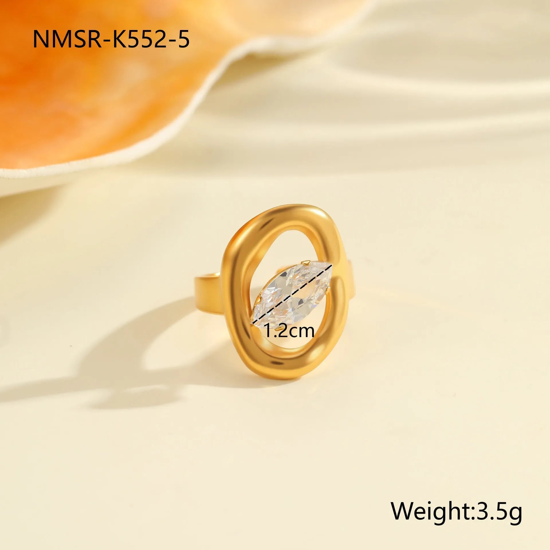 Geometric stainless steel women's ring with adjustable open mouth design and zircon details