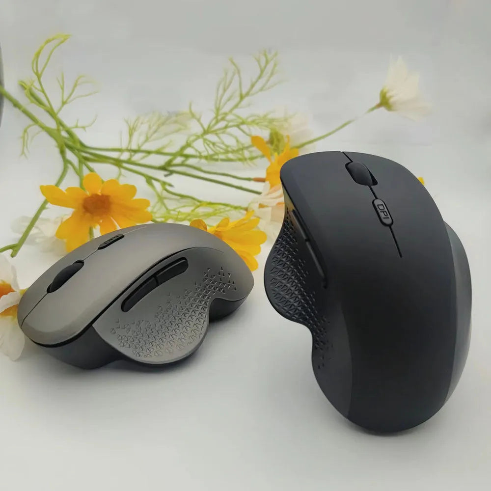 Wireless rechargeable laptop mouse in black or grey with USB charging cable