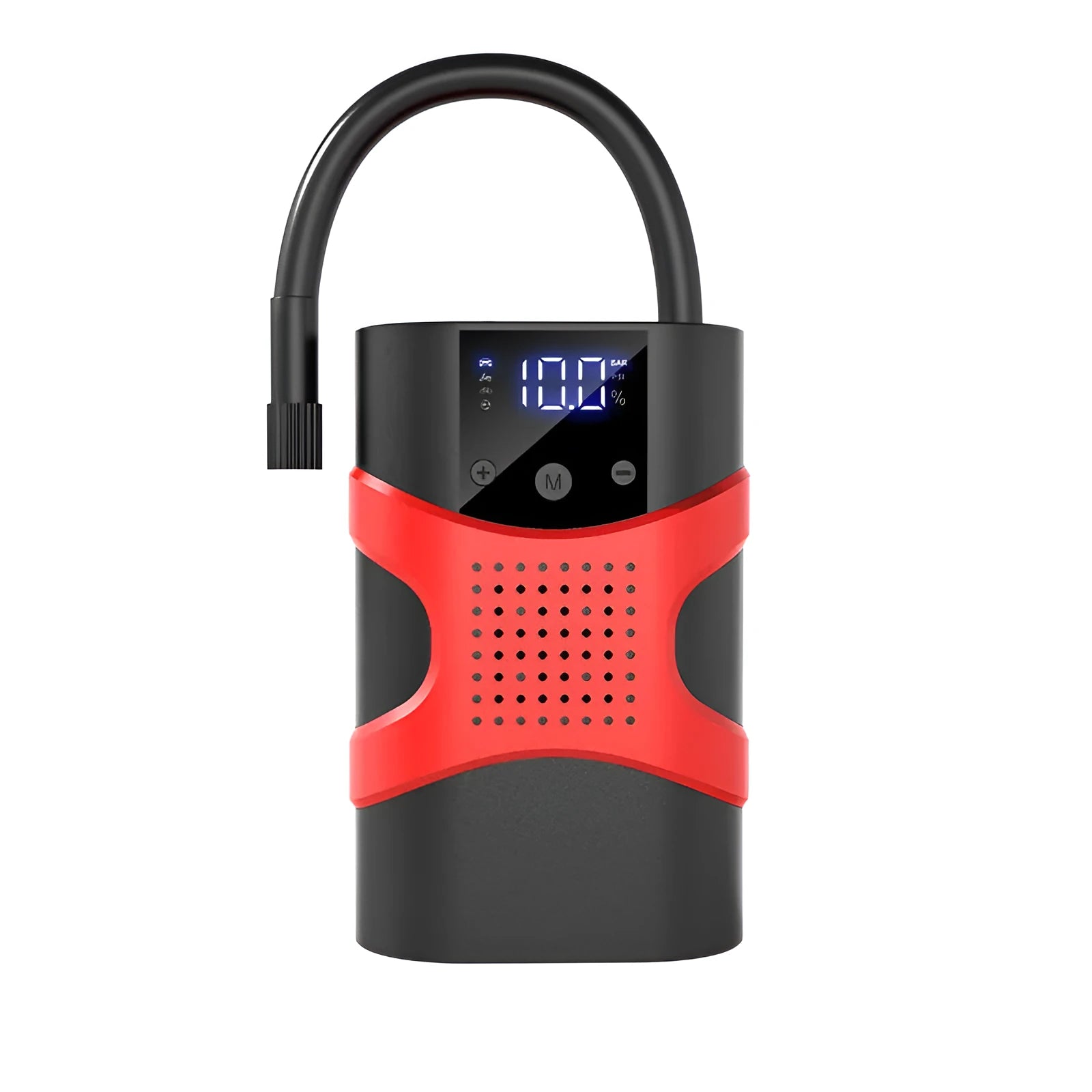 Portable automobile emergency start power source with digital display and electric air pump