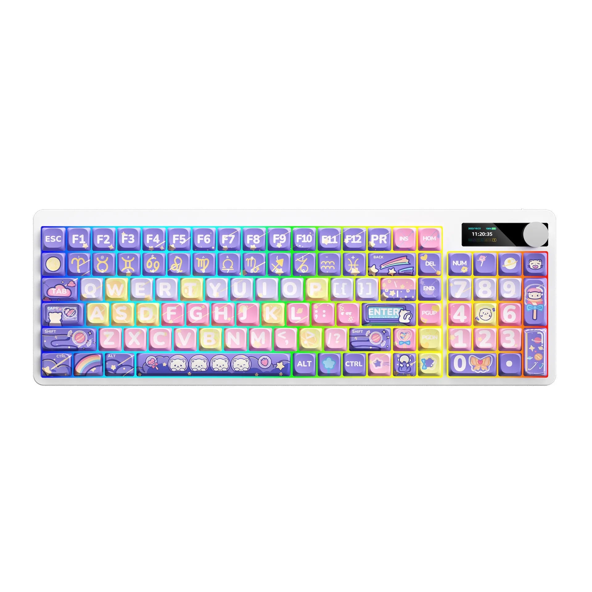 Black mechanical keyboard with RGB backlight showing full key layout and compact 397mm design